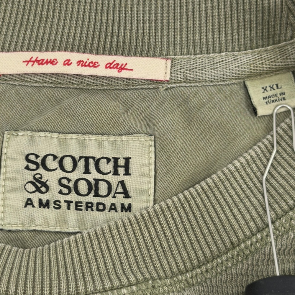 Scotch & Soda Amsterdam Mens XXL Olive Green‎ Slub Knit V-Stitch Sweatshirt - Picture 4 of 6